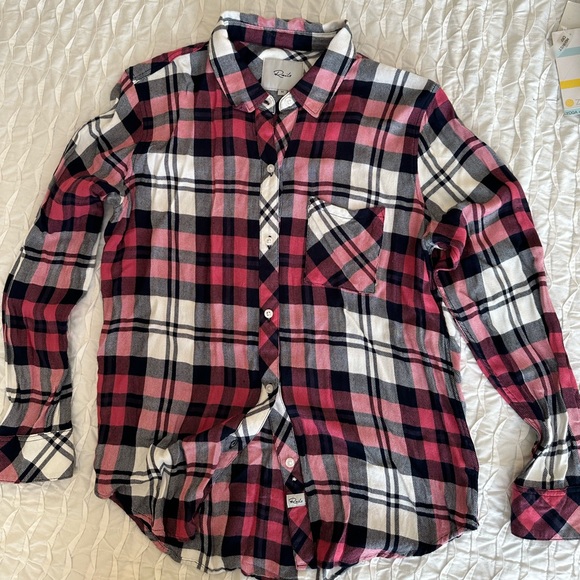 Rails Hunter Plaid Button Front Flannel Shirt Mulberry Pink White Indigo Size: M - Picture 7 of 7